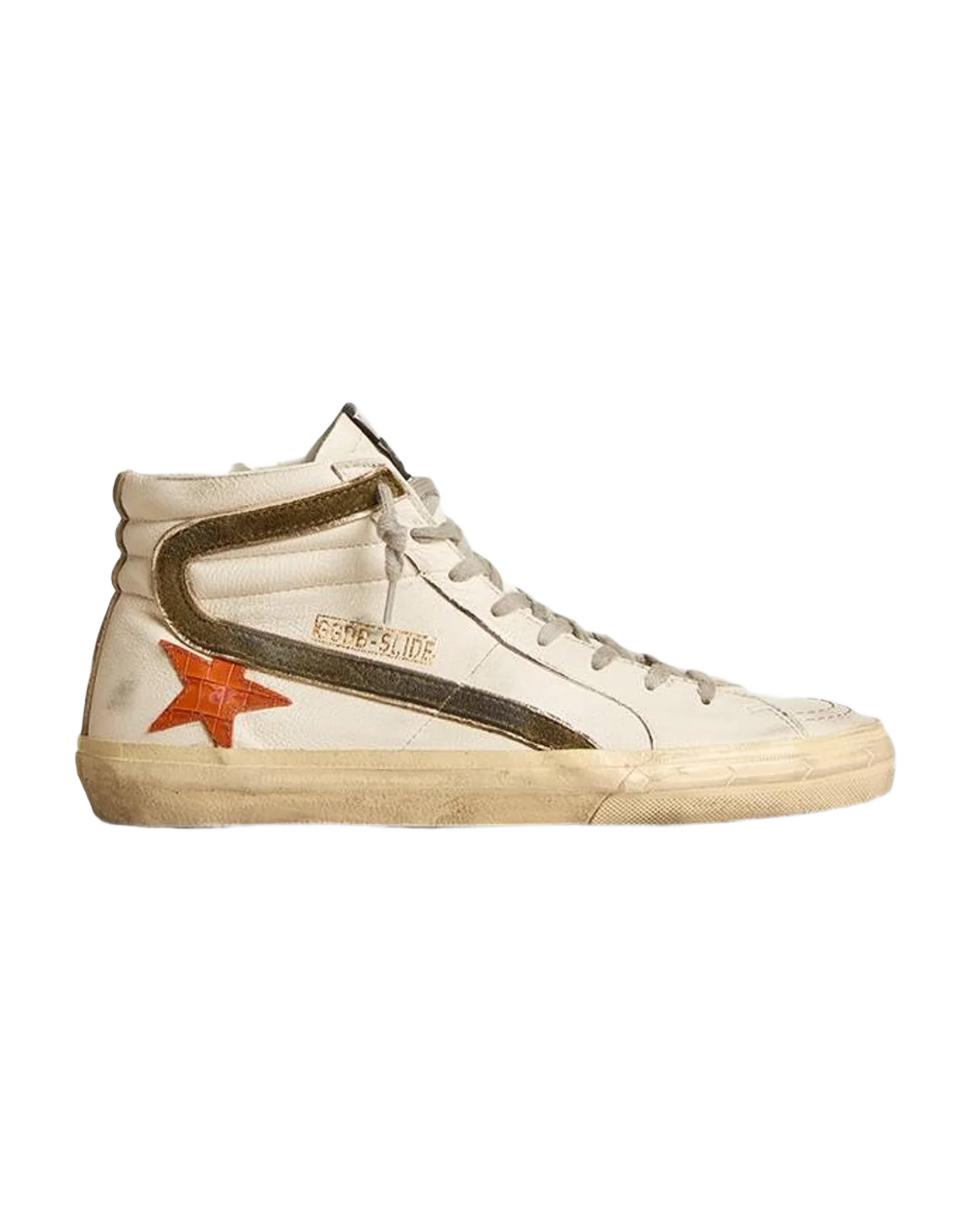 Men | Nappa Leather Slide with Croc Print Star & Suede Flash | White x Orange x Green x Taupe (V2) - Image 2