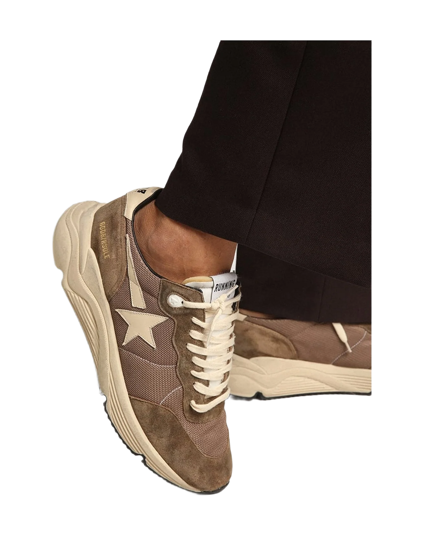 Men | Running Sole Mesh & Leather with Star | Olive Green x Cream (V1)