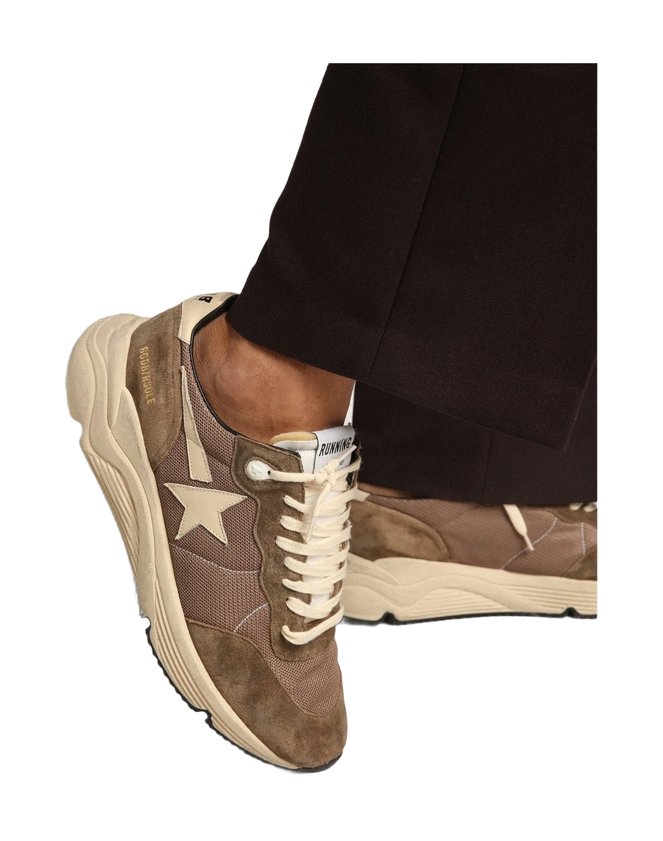 Men | Running Sole Mesh & Leather with Star | Olive Green x Cream (V1) - Image 10
