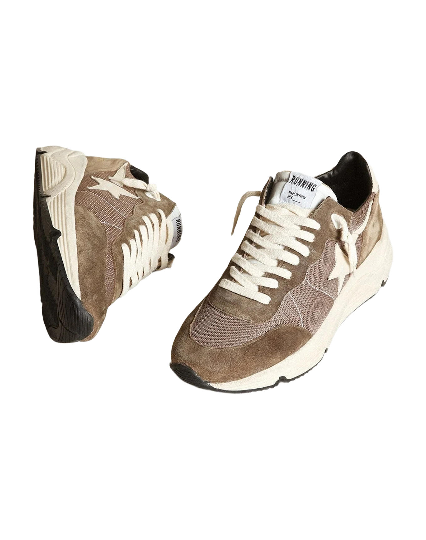 Men | Running Sole Mesh & Leather with Star | Olive Green x Cream (V2) - Image 2