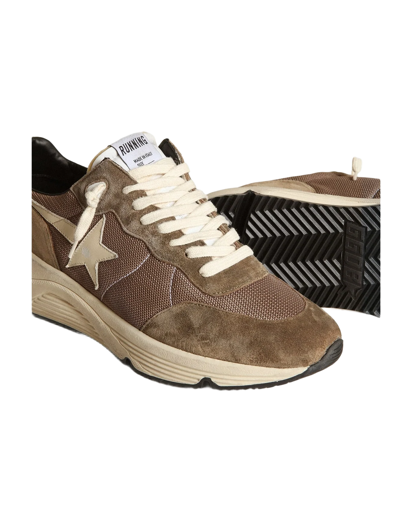Men | Running Sole Mesh & Leather with Star | Olive Green x Cream (V2) - Image 5