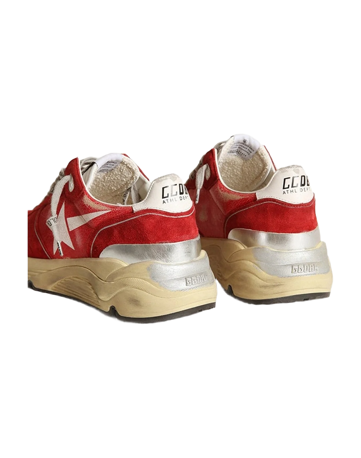 Men | Running Sole Sneakers Crackle Leather with Suede Inserts & Screen Printed Star | Red x White x Silver (V1) - Image 3