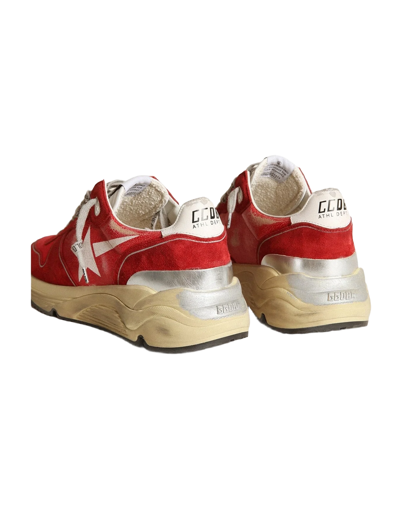 Men | Running Sole Sneakers Crackle Leather with Suede Inserts & Screen Printed Star | Red x White x Silver (V1) - Image 6