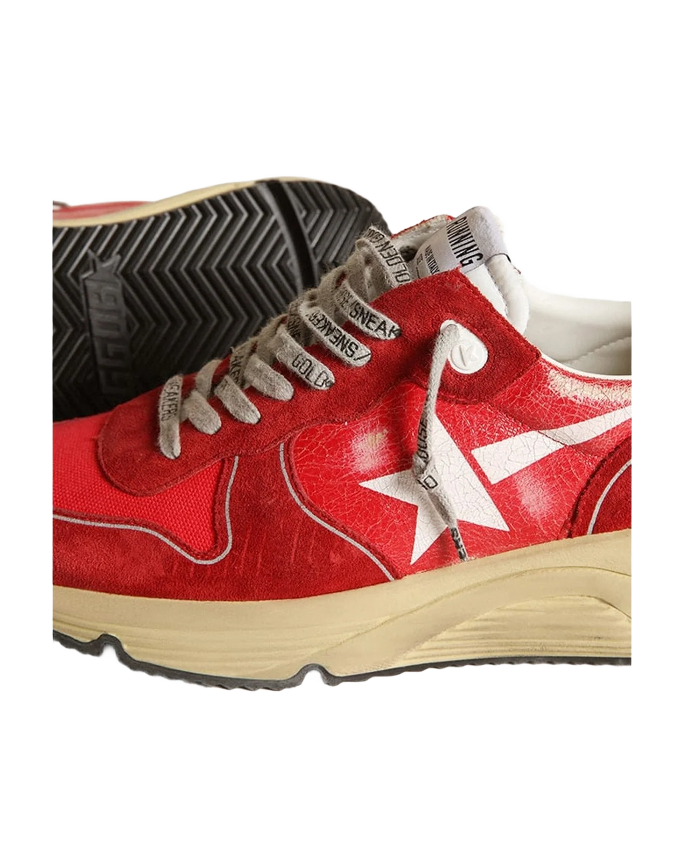 Men | Running Sole Sneakers Crackle Leather with Suede Inserts & Screen Printed Star | Red x White x Silver (V1) - Image 7
