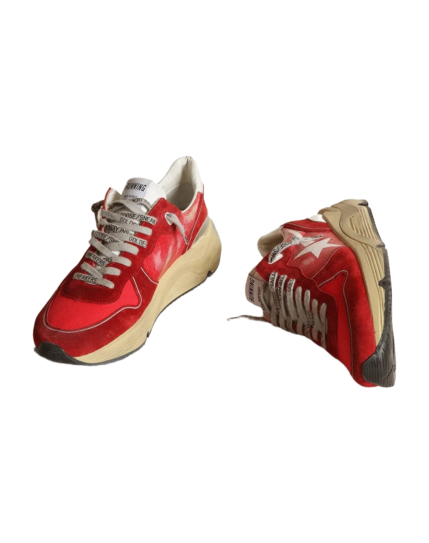 Men | Running Sole Sneakers Crackle Leather with Suede Inserts & Screen Printed Star | Red x White x Silver (V1) - Image 8