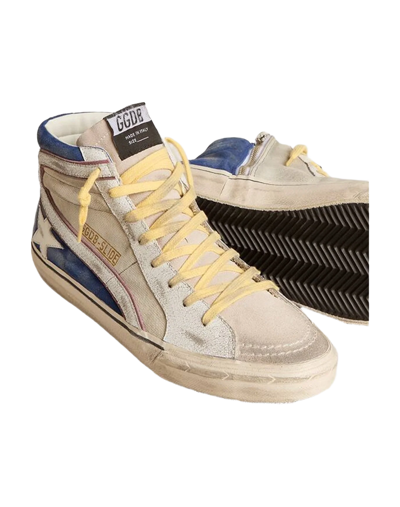 Men | Slide Canvas & Suede with Leather Star & Flash | Pearl Grey x Blue x Beige x White (V1) - Image 5
