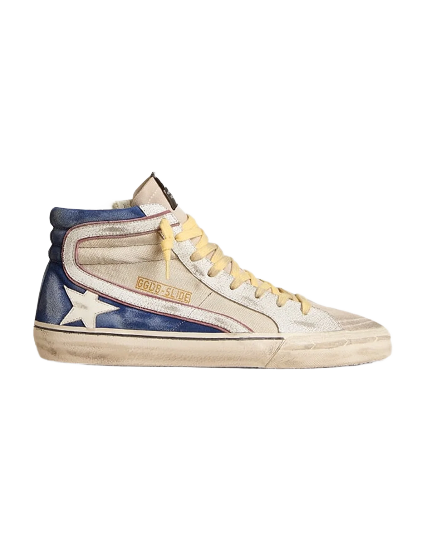 Men | Slide Canvas & Suede with Leather Star & Flash | Pearl Grey x Blue x Beige x White (V2)
