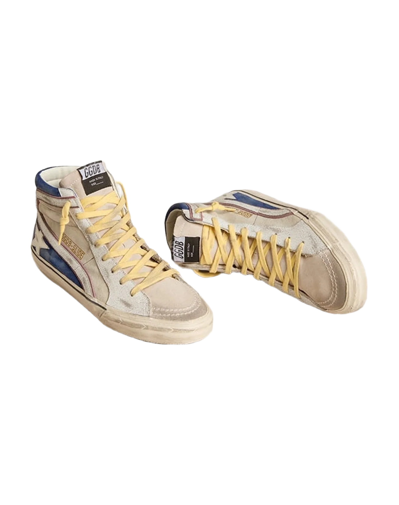 Men | Slide Canvas & Suede with Leather Star & Flash | Pearl Grey x Blue x Beige x White (V2) - Image 2