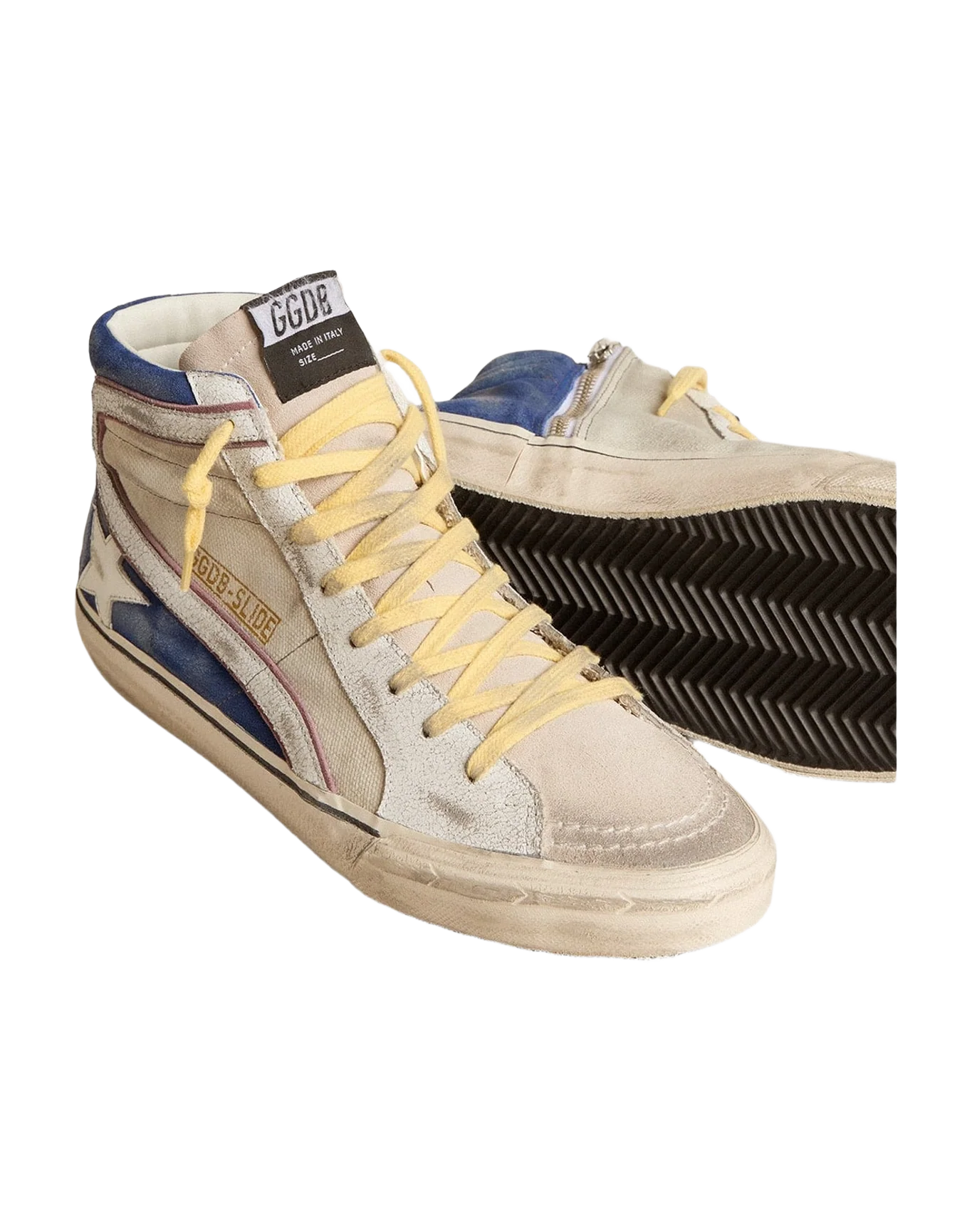 Men | Slide Canvas & Suede with Leather Star & Flash | Pearl Grey x Blue x Beige x White (V2) - Image 4