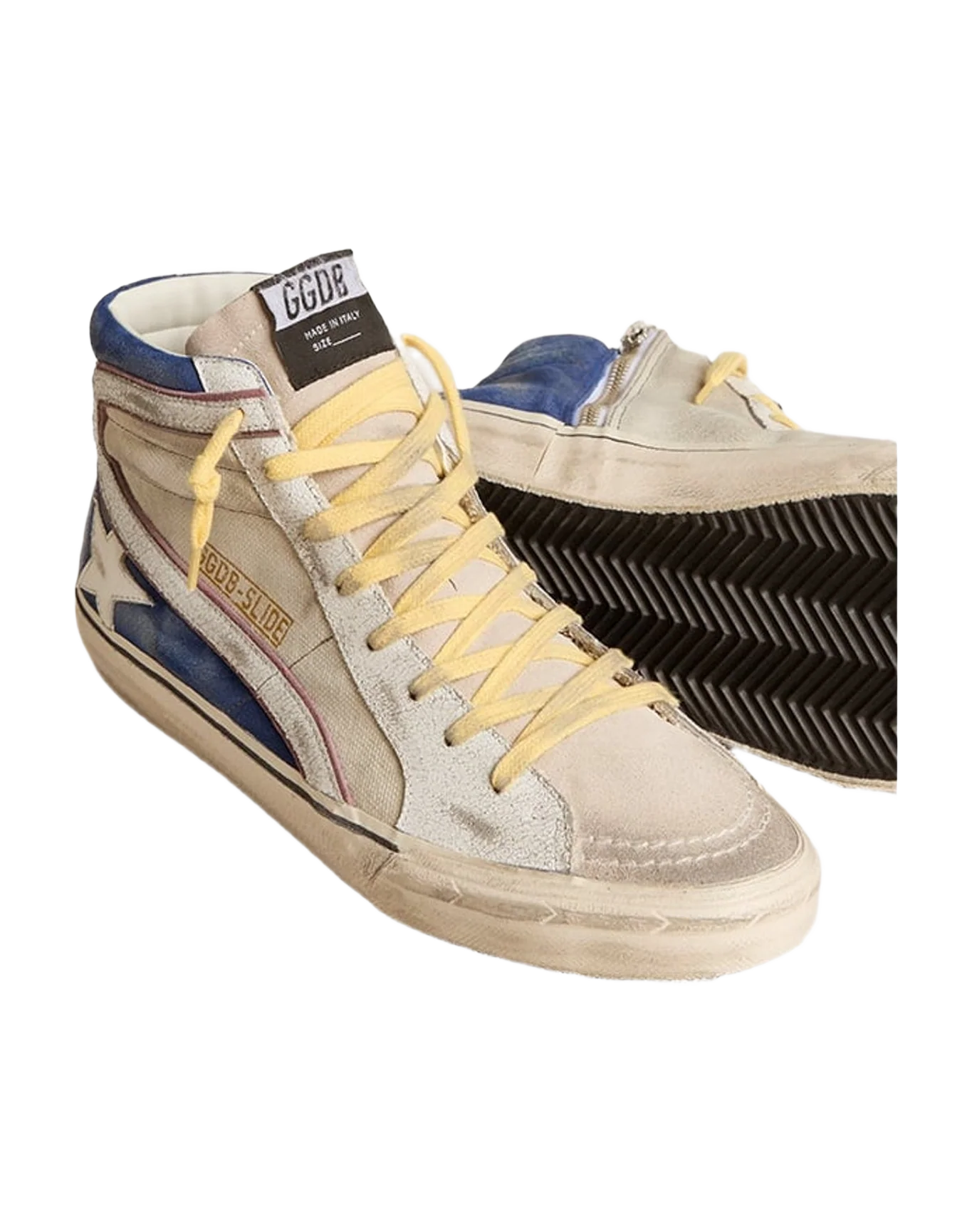 Men | Slide Canvas & Suede with Leather Star & Flash | Pearl Grey x Blue x Beige x White (V2) - Image 5