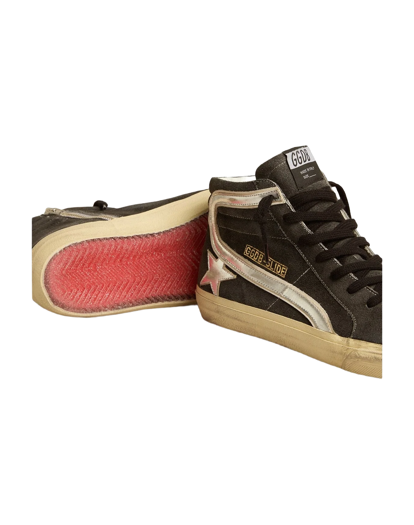 Men | Slide Suede with Metallic Leather Star & Flash | Black x Silver (V1) - Image 2