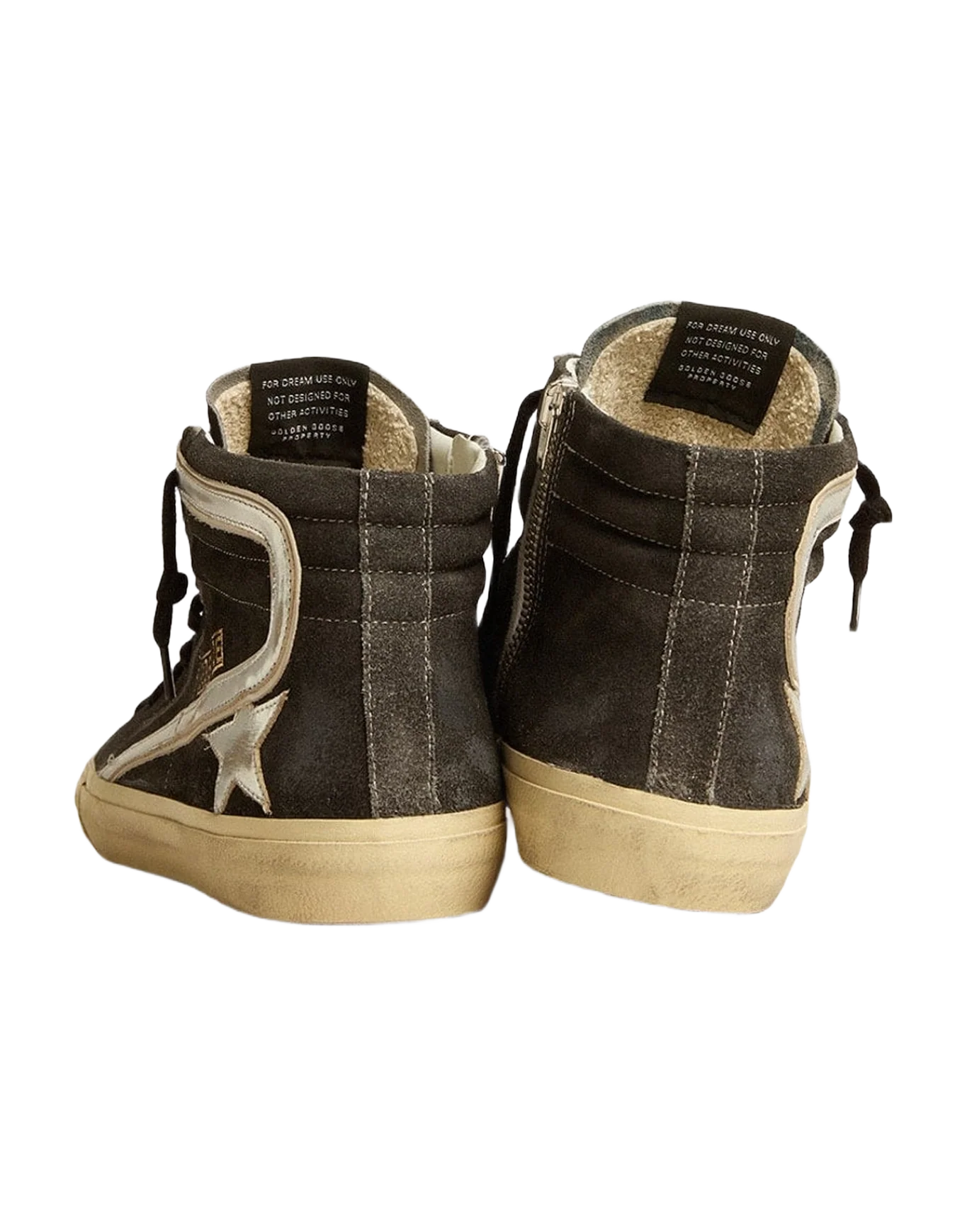 Men | Slide Suede with Metallic Leather Star & Flash | Black x Silver (V2) - Image 3