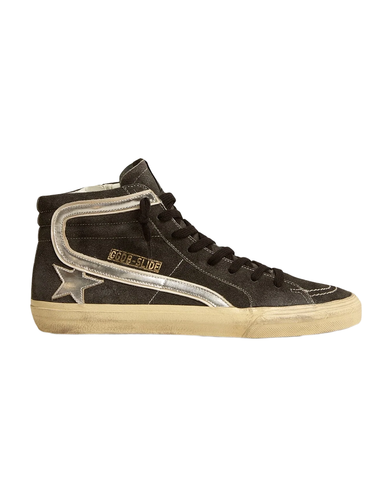 Men | Slide Suede with Metallic Leather Star & Flash | Black x Silver (V2) - Image 5