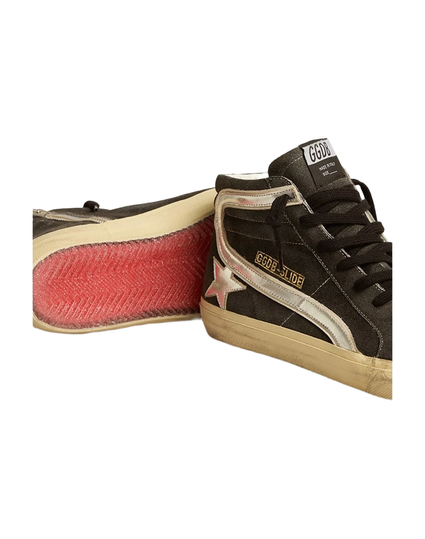 Men | Slide Suede with Metallic Leather Star & Flash | Black x Silver (V2) - Image 8