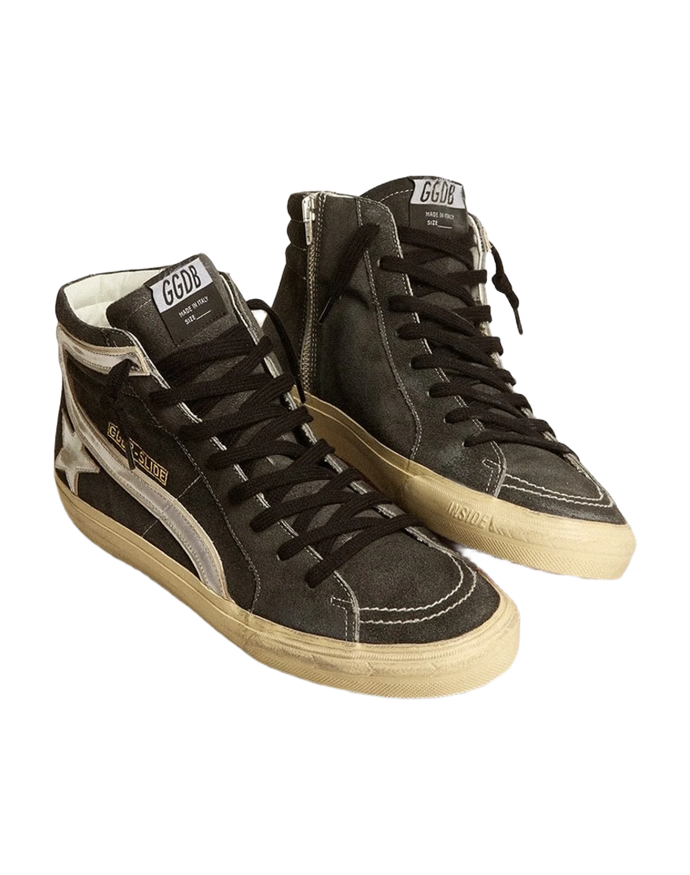 Men | Slide Suede with Metallic Leather Star & Flash | Black x Silver (V2) - Image 9