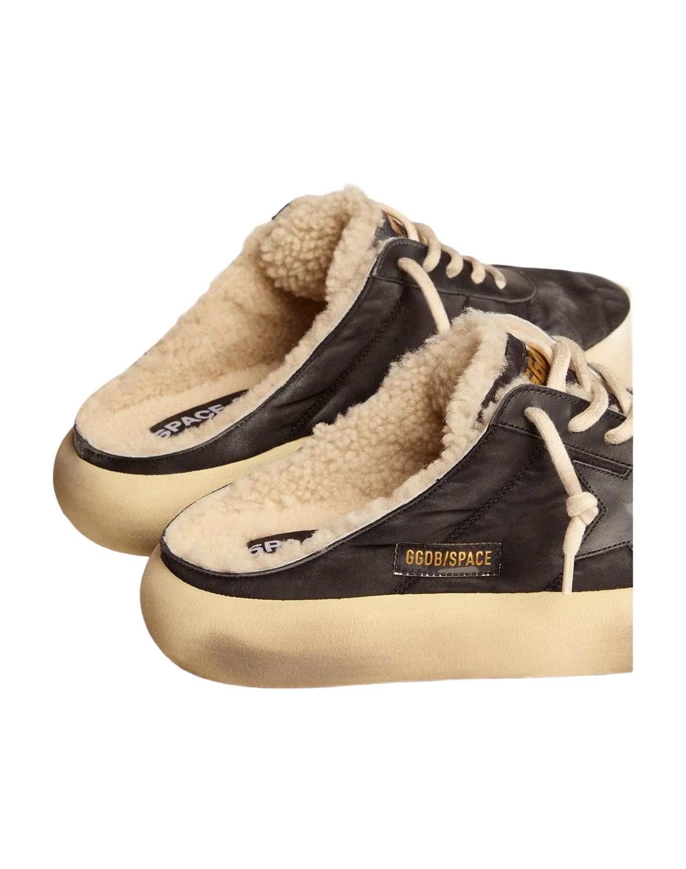 Men | Space Star Sabot Shoes Quilted Nylon with Shearling Lining | Black (V2)