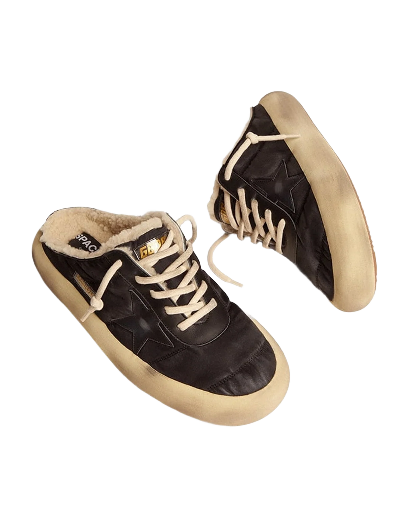 Men | Space Star Sabot Shoes Quilted Nylon with Shearling Lining | Black (V2) - Image 4