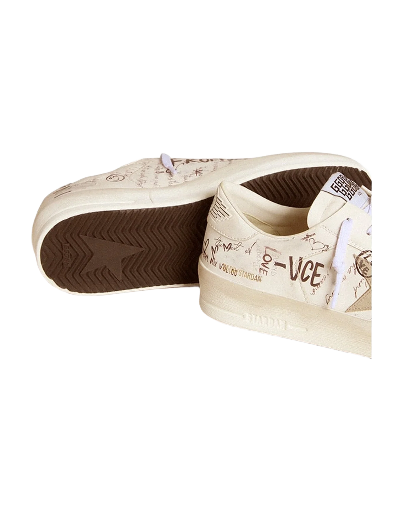Men | Stardan Leather with All Over Lettering & Gray Suede Star | White x Ice (V1) - Image 2