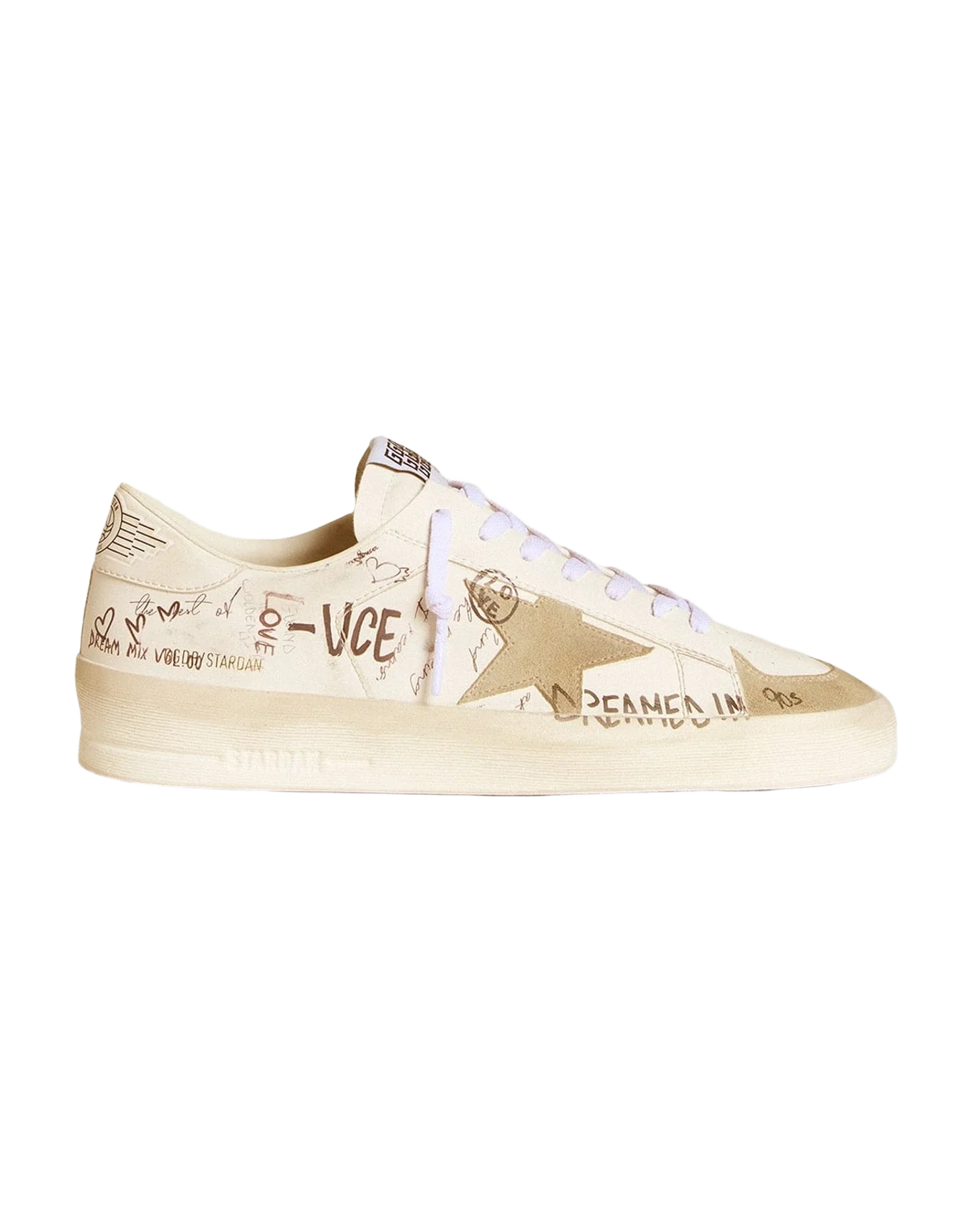 Men | Stardan Leather with All Over Lettering & Gray Suede Star | White x Ice (V1) - Image 3