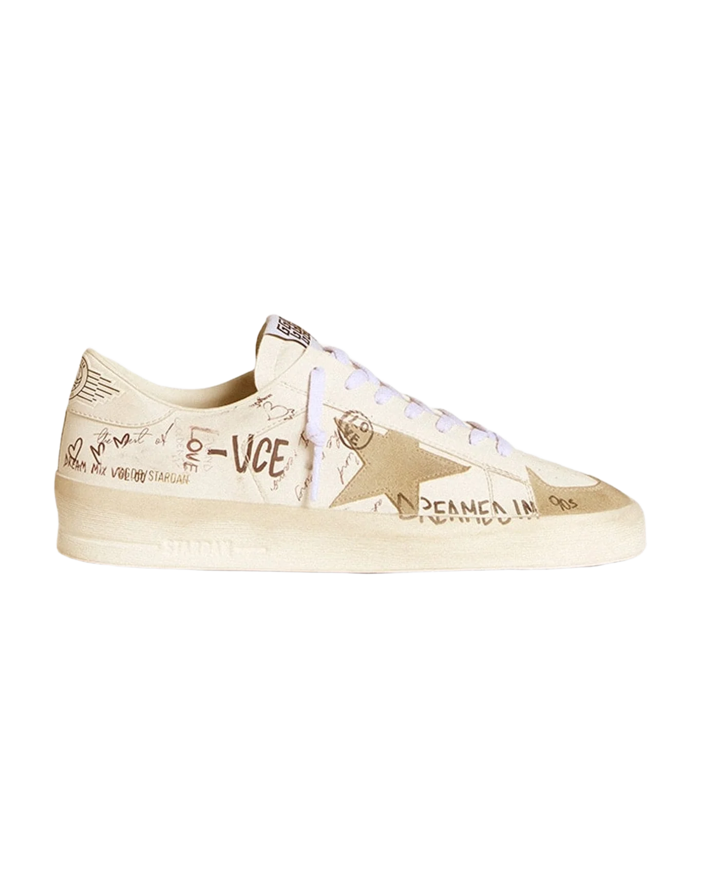 Men | Stardan Leather with All Over Lettering & Gray Suede Star | White x Ice (V2) - Image 9