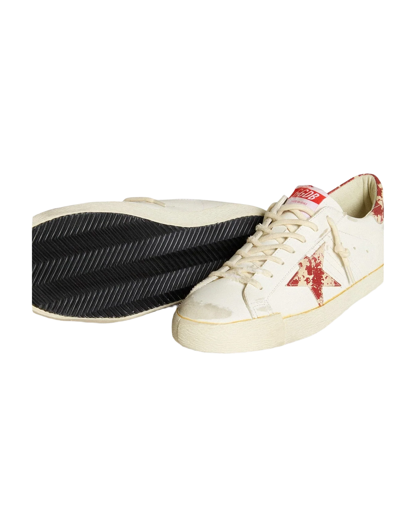 Men | Super-Star Lab with Rust Effect Star & Heel Tab | White x Milk x Red (V1) - Image 6
