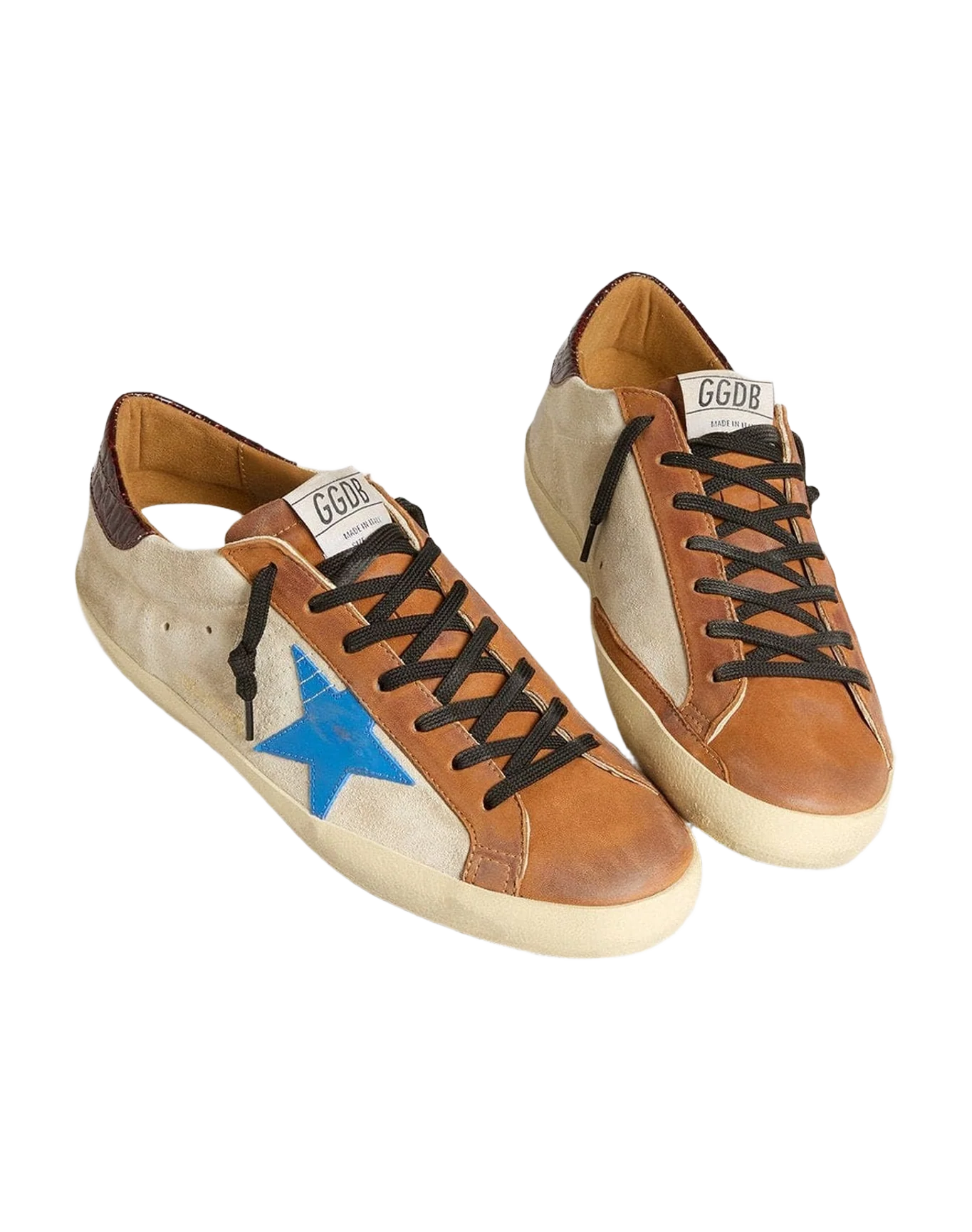 Men | Super-Star Ltd with Light Blue Star & Crocodile Print Heel Tab | Beige x Tabacco x Blu (V1) - Image 3