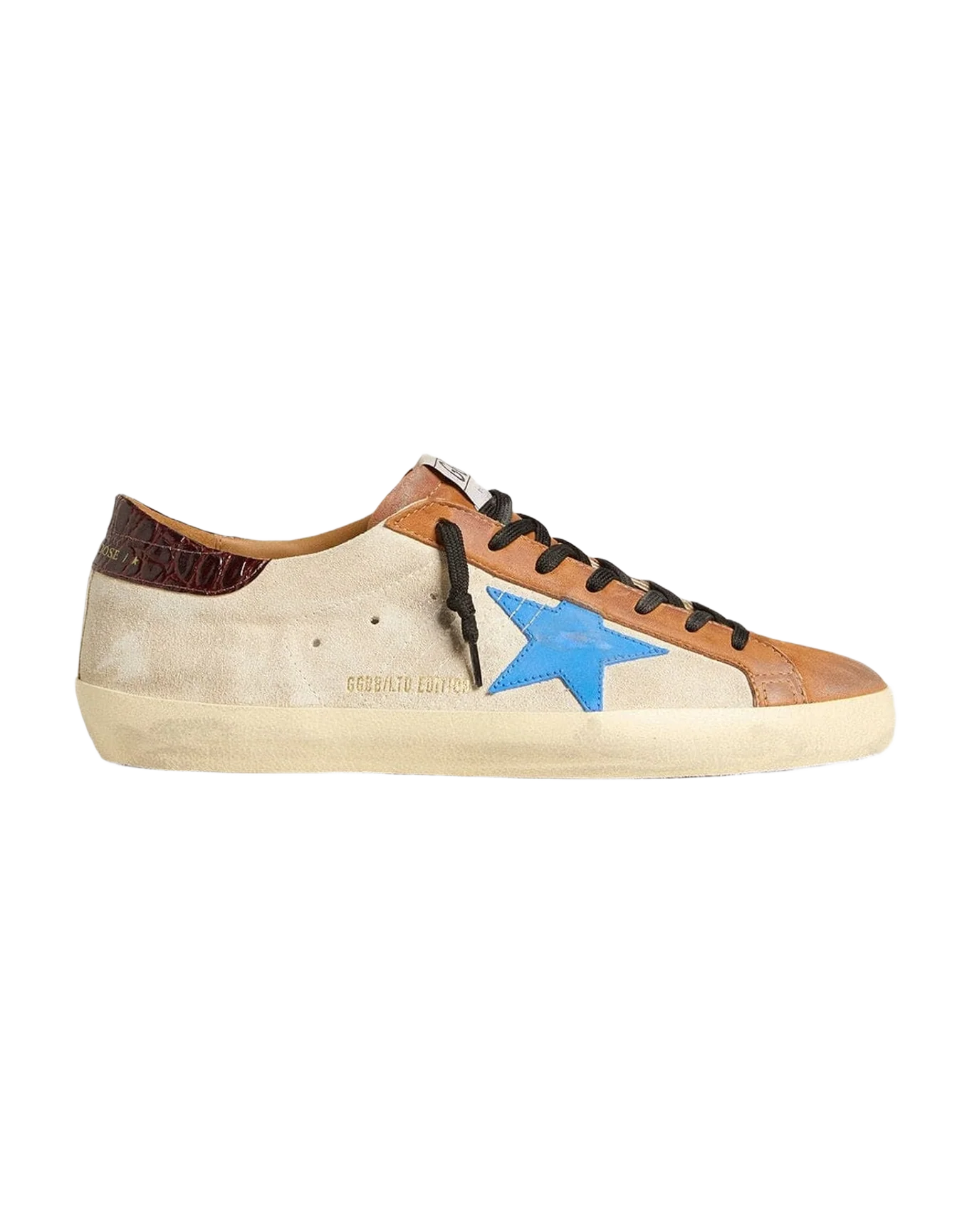 Men | Super-Star Ltd with Light Blue Star & Crocodile Print Heel Tab | Beige x Tabacco x Blu (V1) - Image 4
