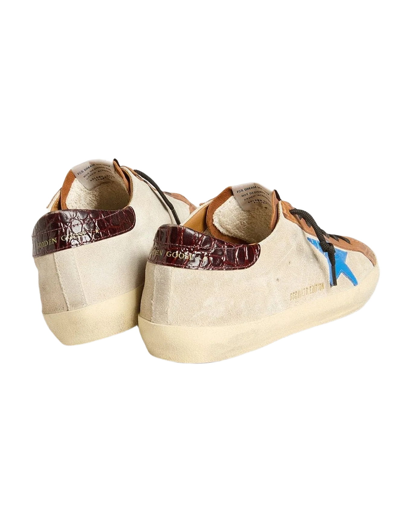 Men | Super-Star Ltd with Light Blue Star & Crocodile Print Heel Tab | Beige x Tabacco x Blu (V2)