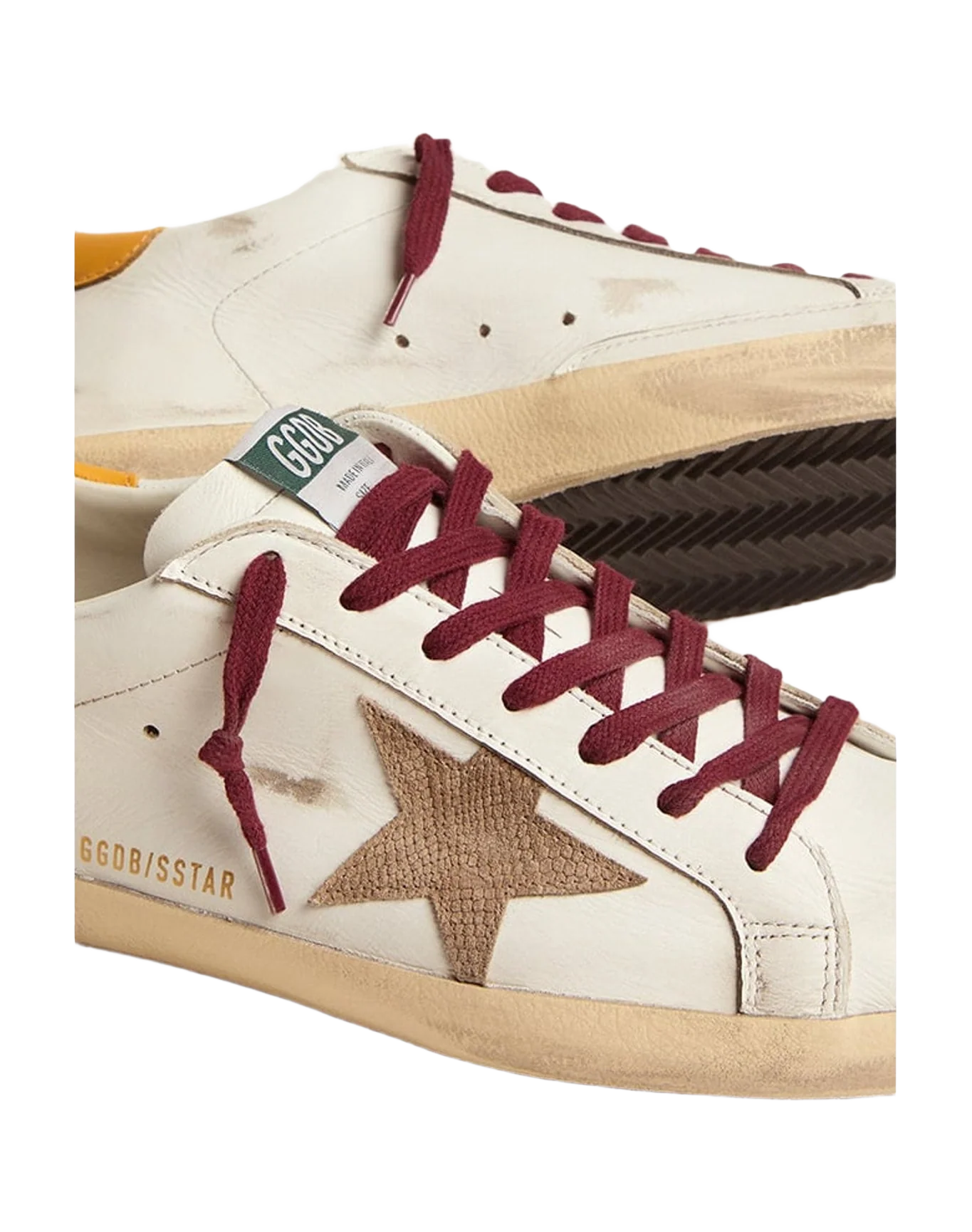 Men | Super-Star Sneaker Leather with Brown Phyton Star & Gold Heel Tab | White x Beige x Golden Glow (V2)