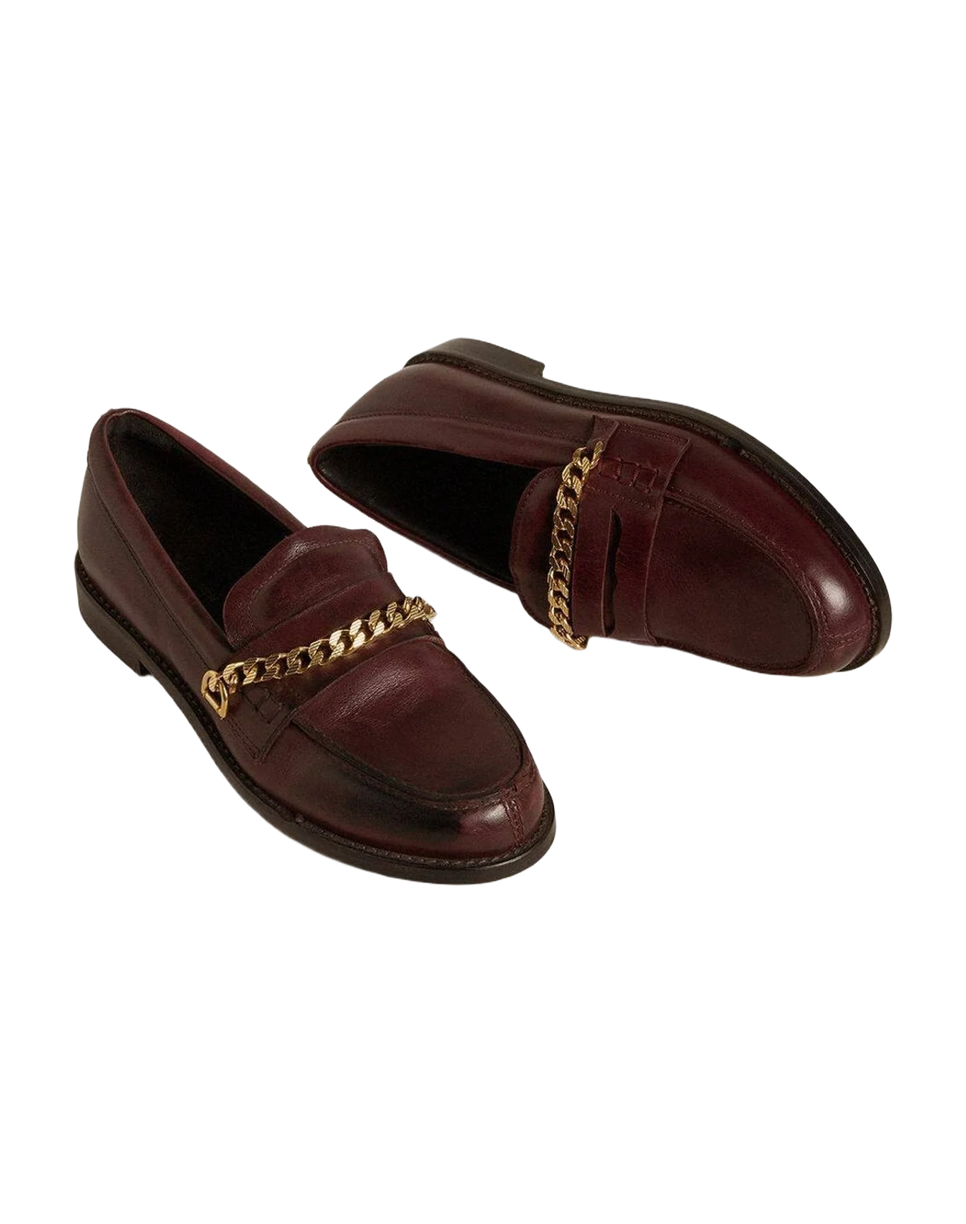 Women | Burgundy Leather Loafers with Gold Chain | Bordeaux (V1)