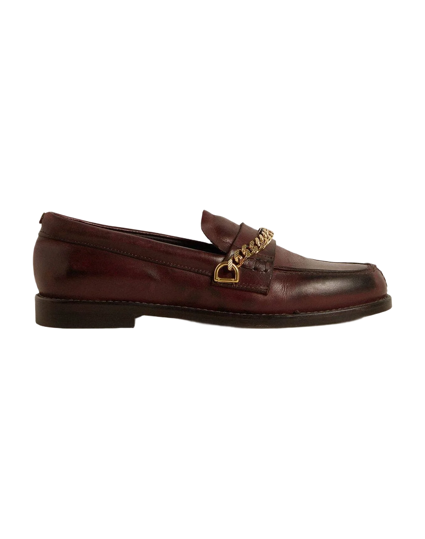 Women | Burgundy Leather Loafers with Gold Chain | Bordeaux (V1) - Image 2