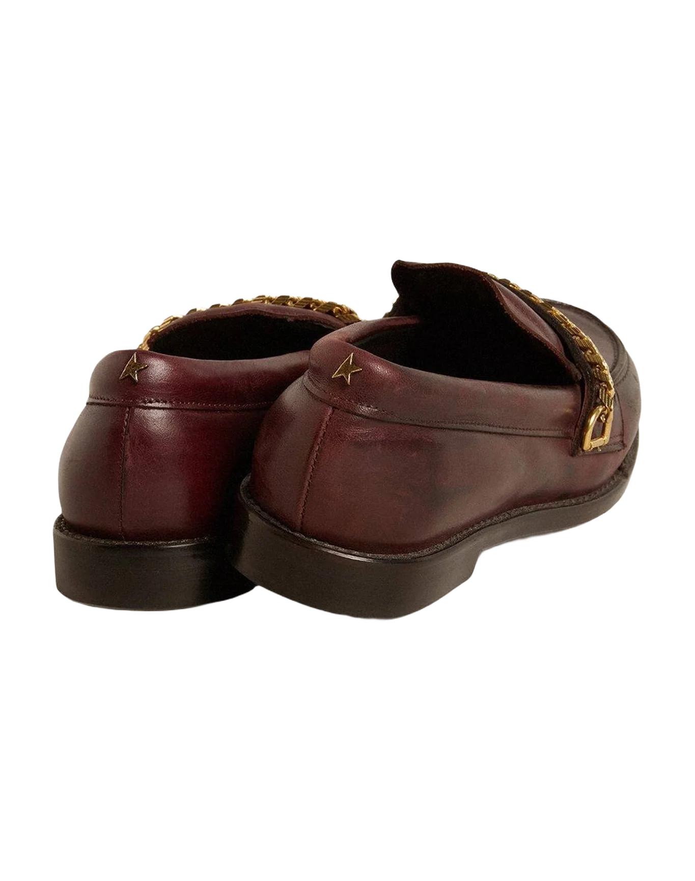 Women | Burgundy Leather Loafers with Gold Chain | Bordeaux (V1) - Image 3