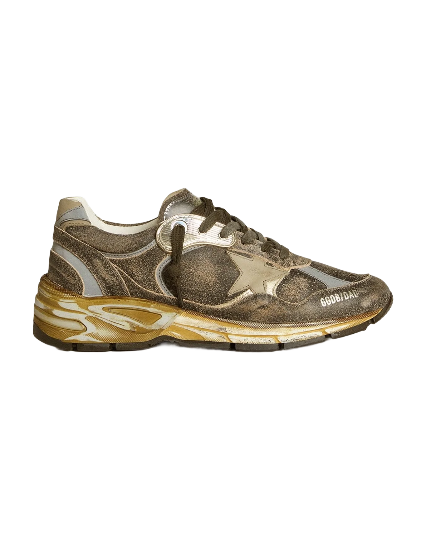 Women | Dad Star Suede & Nylon with Leather Star & Heel Tab | Black x Silver x Khaki (V1) - Image 2