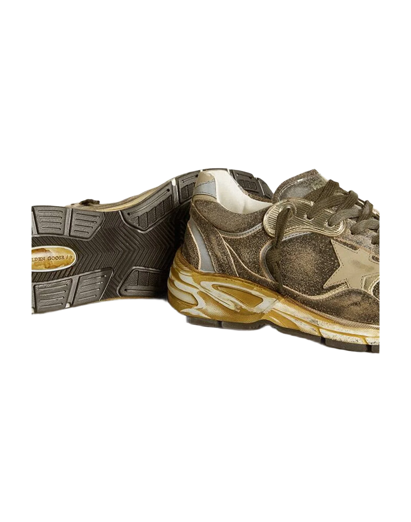 Women | Dad Star Suede & Nylon with Leather Star & Heel Tab | Black x Silver x Khaki (V1) - Image 6