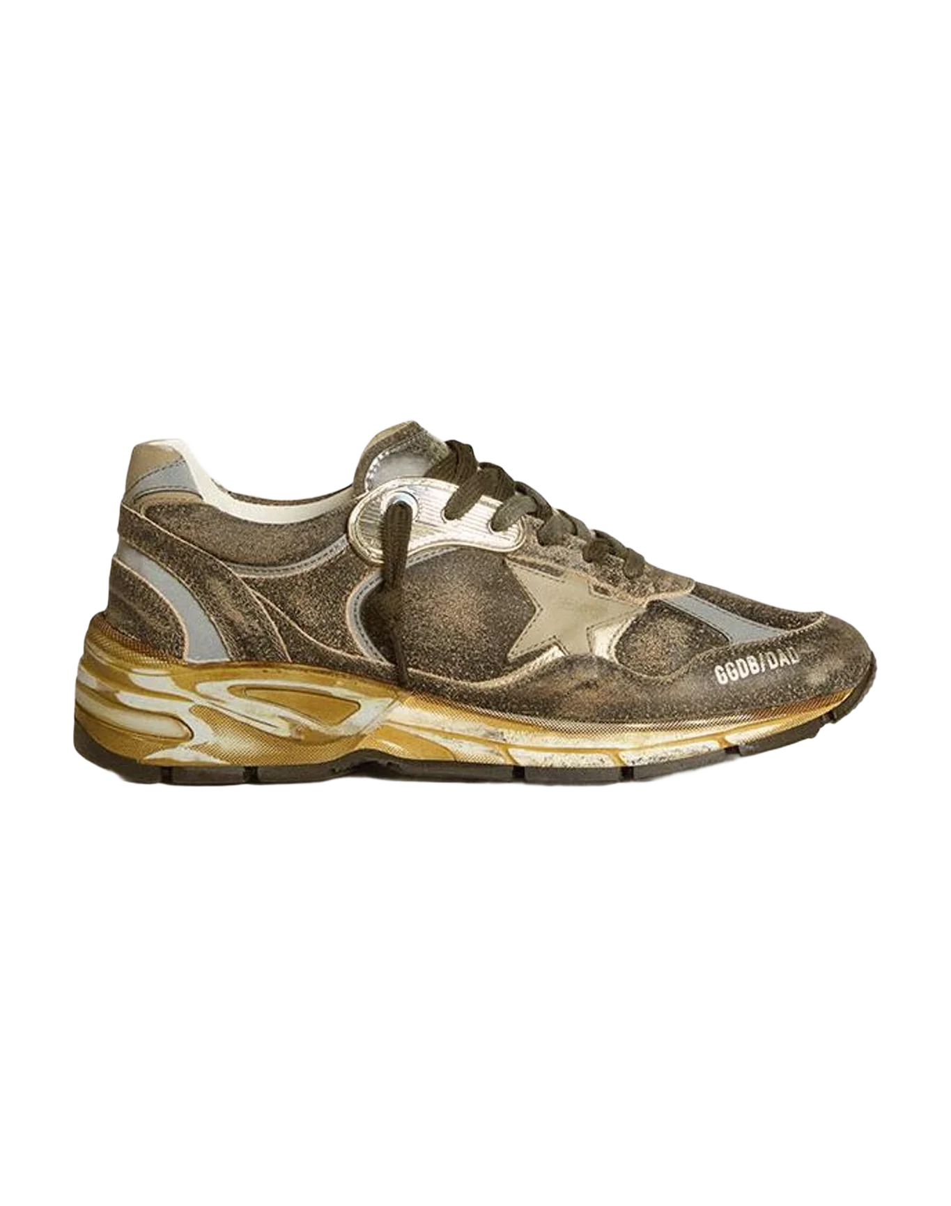 Women | Dad Star Suede & Nylon with Leather Star & Heel Tab | Black x Silver x Khaki (V2) - Image 4