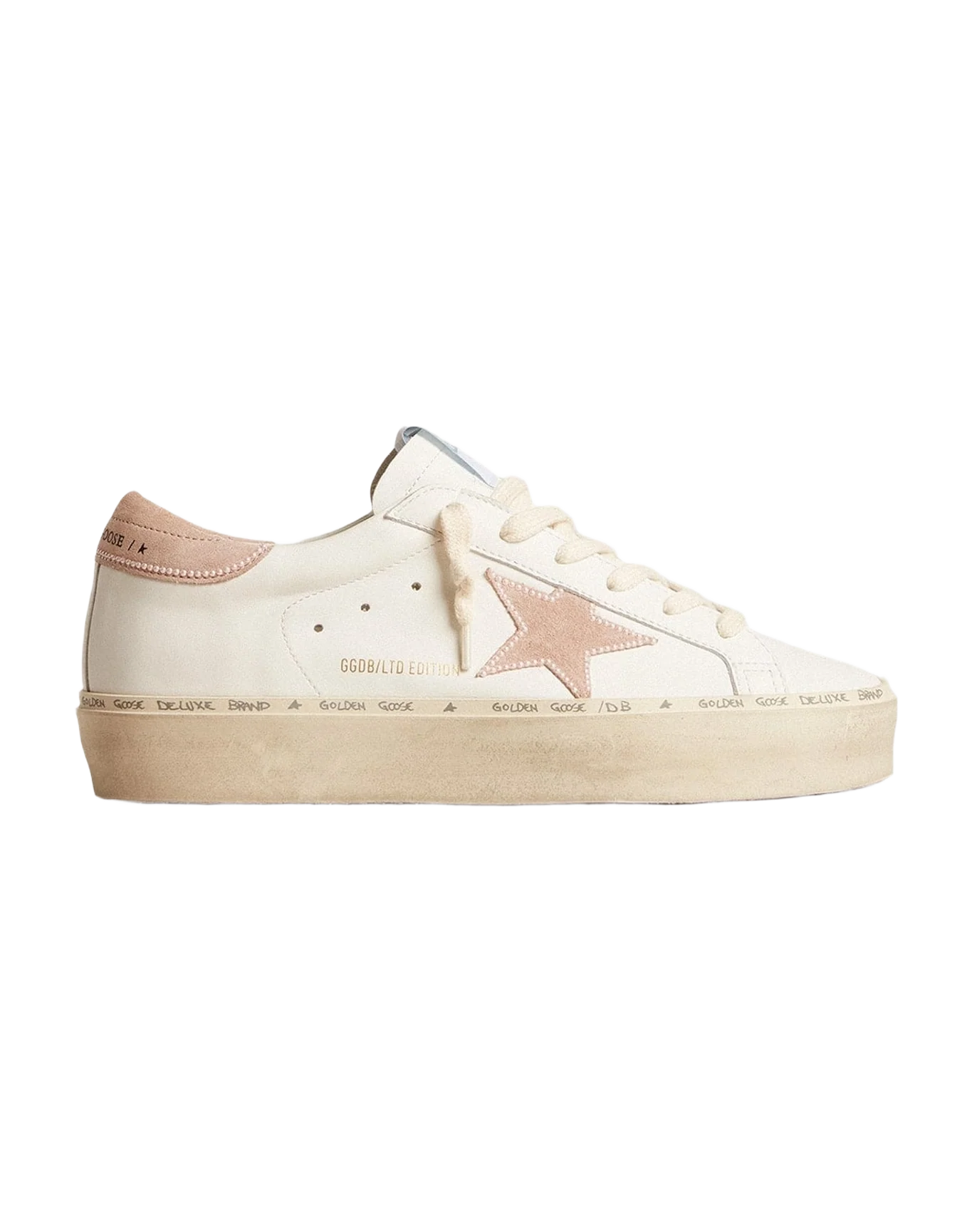 Women | Hi Star Ltd with Old Rose Suede Star & Heel Tab with Pearls | Optic White x Powder Pink (V1) - Image 7