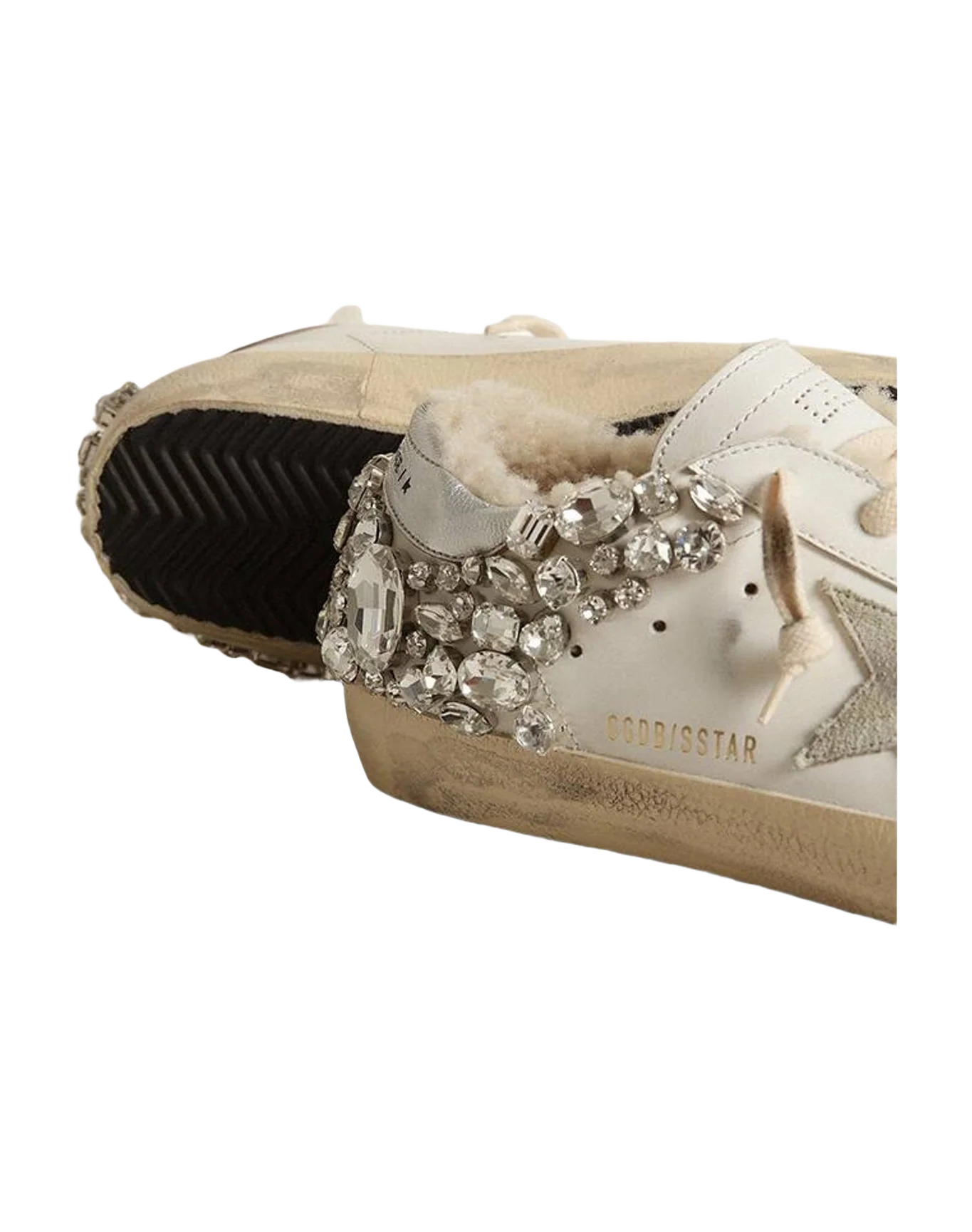 Women | Leather Super-Star with Stone Decoration & Shearling Lining | White x Ice x Silver (V1) - Image 3