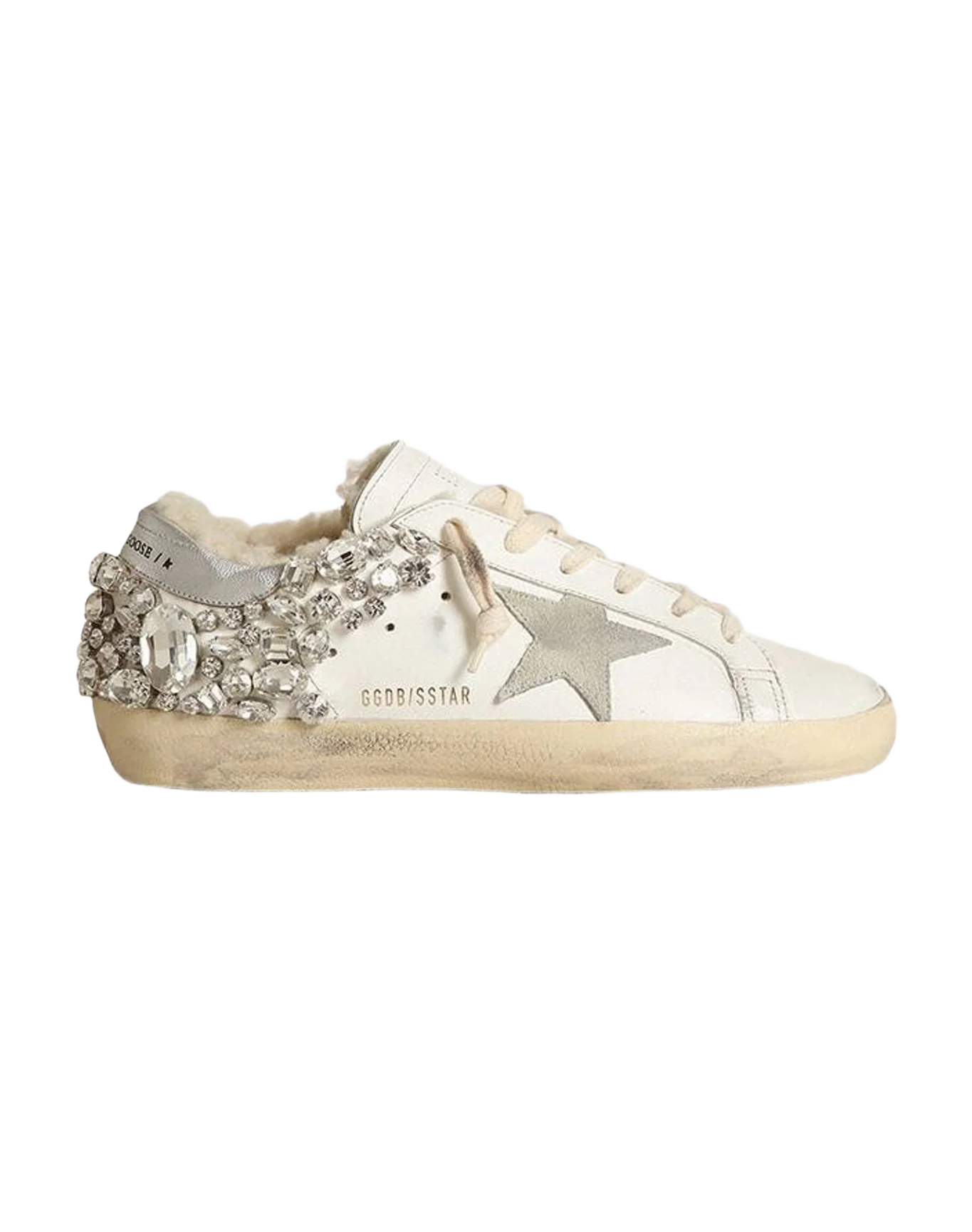 Women | Leather Super-Star with Stone Decoration & Shearling Lining | White x Ice x Silver (V1) - Image 4