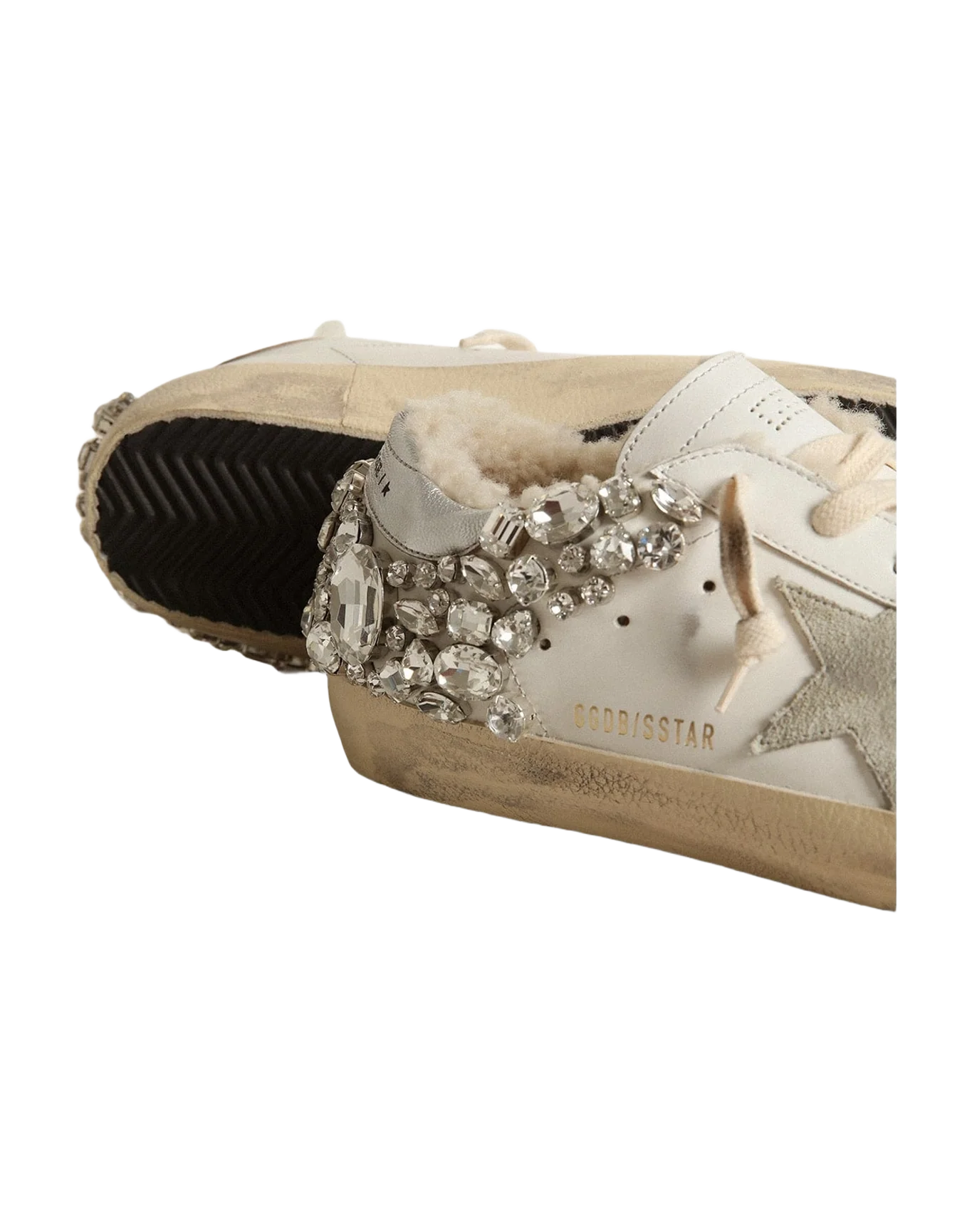 Women | Leather Super-Star with Stone Decoration & Shearling Lining | White x Ice x Silver (V1) - Image 5