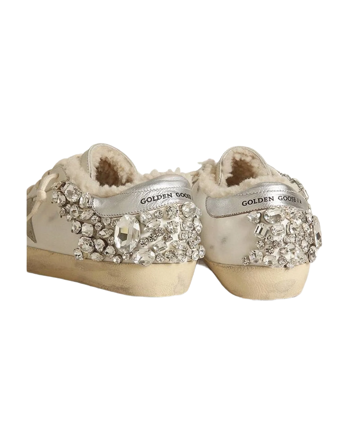 Women | Leather Super-Star with Stone Decoration & Shearling Lining | White x Ice x Silver (V1) - Image 7