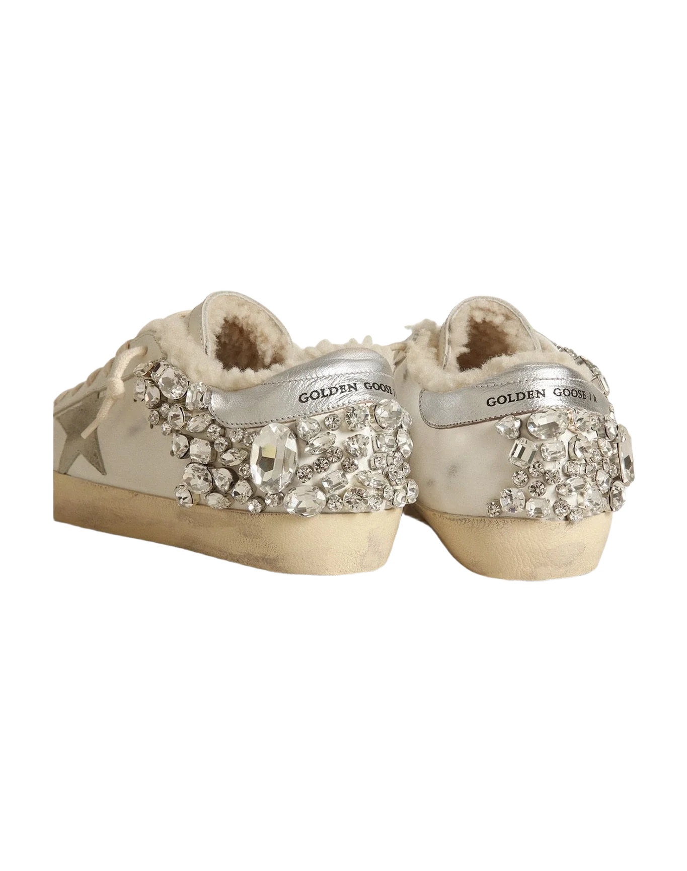Women | Leather Super-Star with Stone Decoration & Shearling Lining | White x Ice x Silver (V1) - Image 8