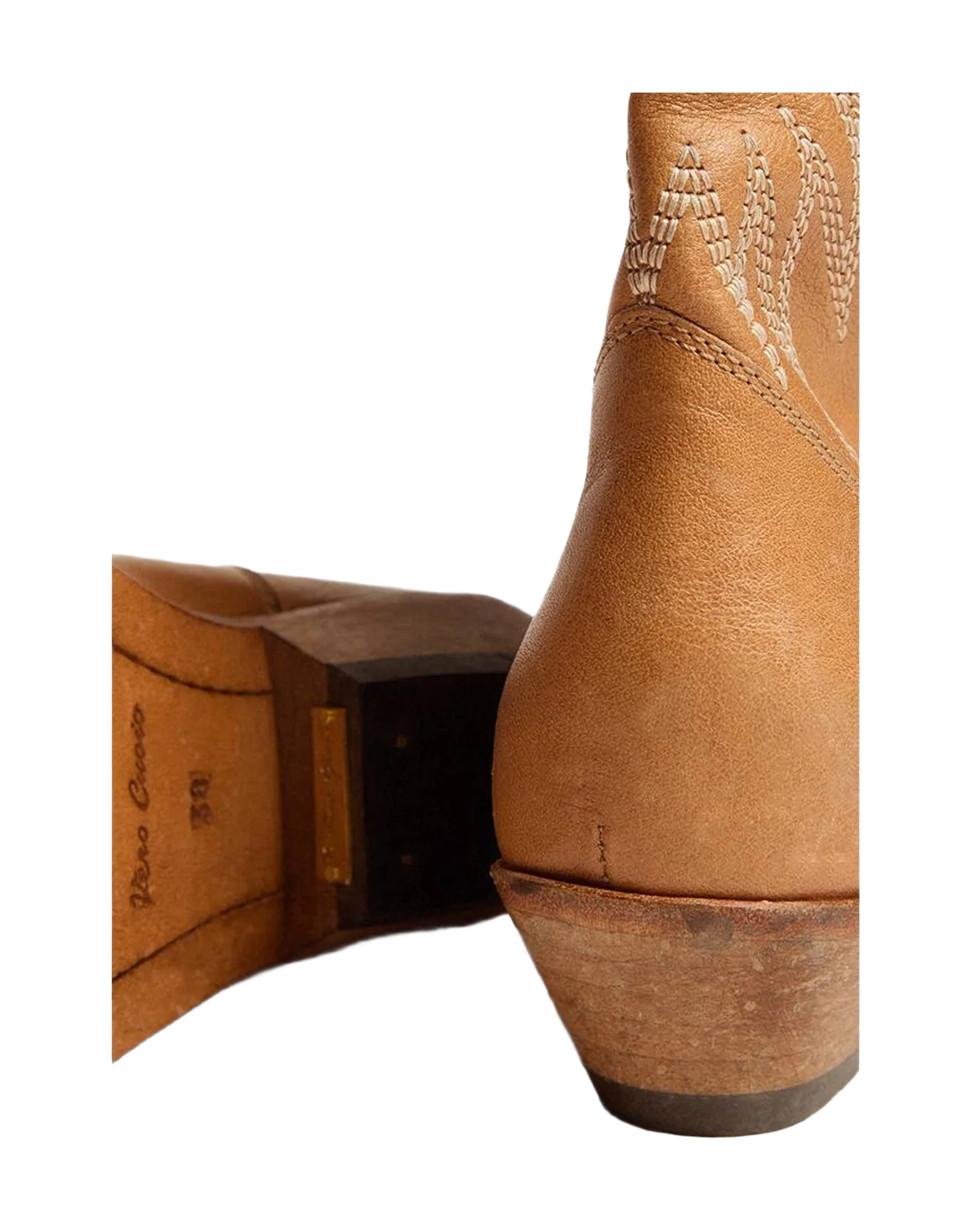 Women | Low Boots Tobacco Colored Leather with Inlay Star | Tan (V1)