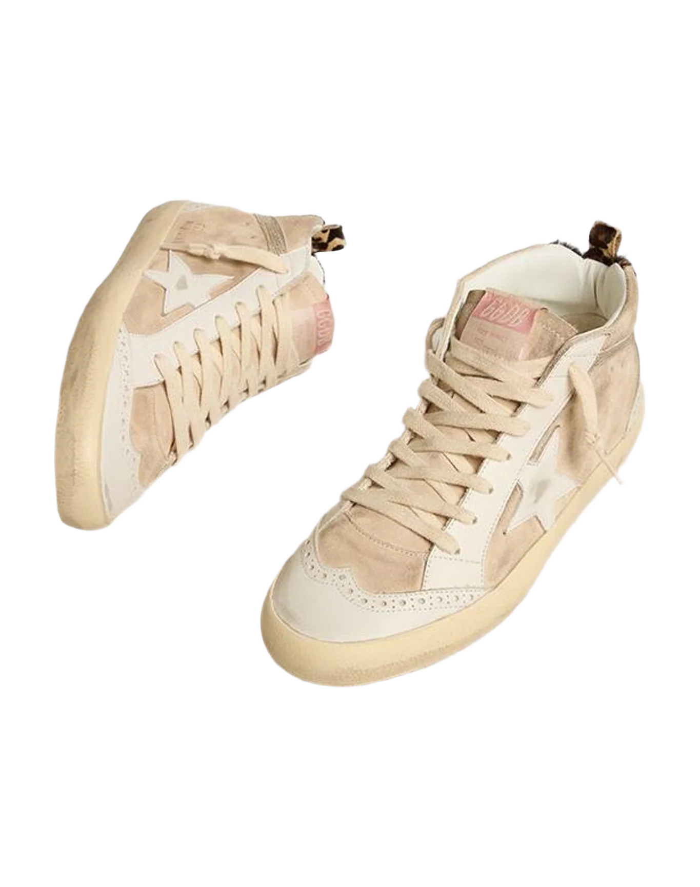 Women | Mid Star Cream with White Star & Leopard Heel Tab | Beige x Milk x Gold x Black Brown Leo (V1) - Image 2