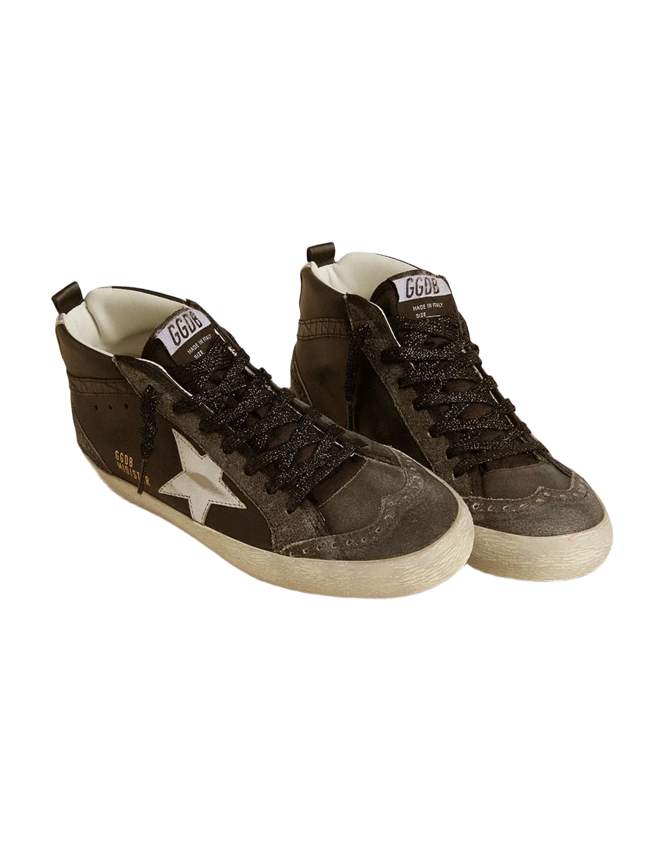 Women | Mid Star Leather with Metallic Leather Star | Black x Silver (V2)