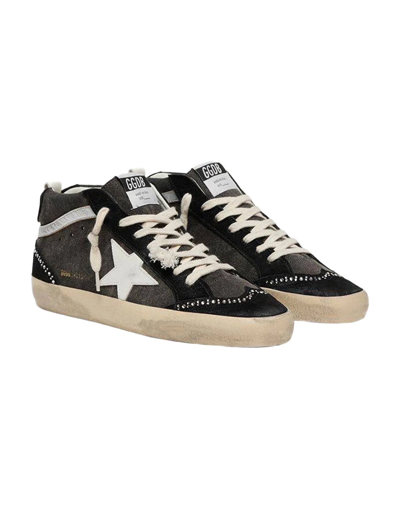 Women | Mid Star Ltd Denim with Suede Inserts with Swarovski Crystals | Black x Silver x White (V2) - Image 10