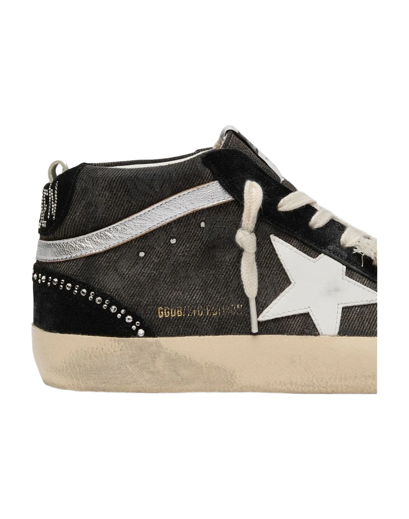 Women | Mid Star Ltd Denim with Suede Inserts with Swarovski Crystals | Black x Silver x White (V2) - Image 4