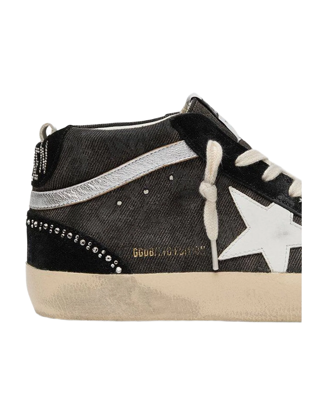 Women | Mid Star Ltd Denim with Suede Inserts with Swarovski Crystals | Black x Silver x White (V2) - Image 5