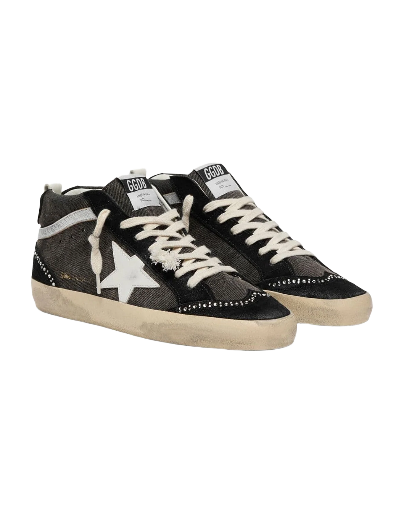 Women | Mid Star Ltd Denim with Suede Inserts with Swarovski Crystals | Black x Silver x White (V2) - Image 6