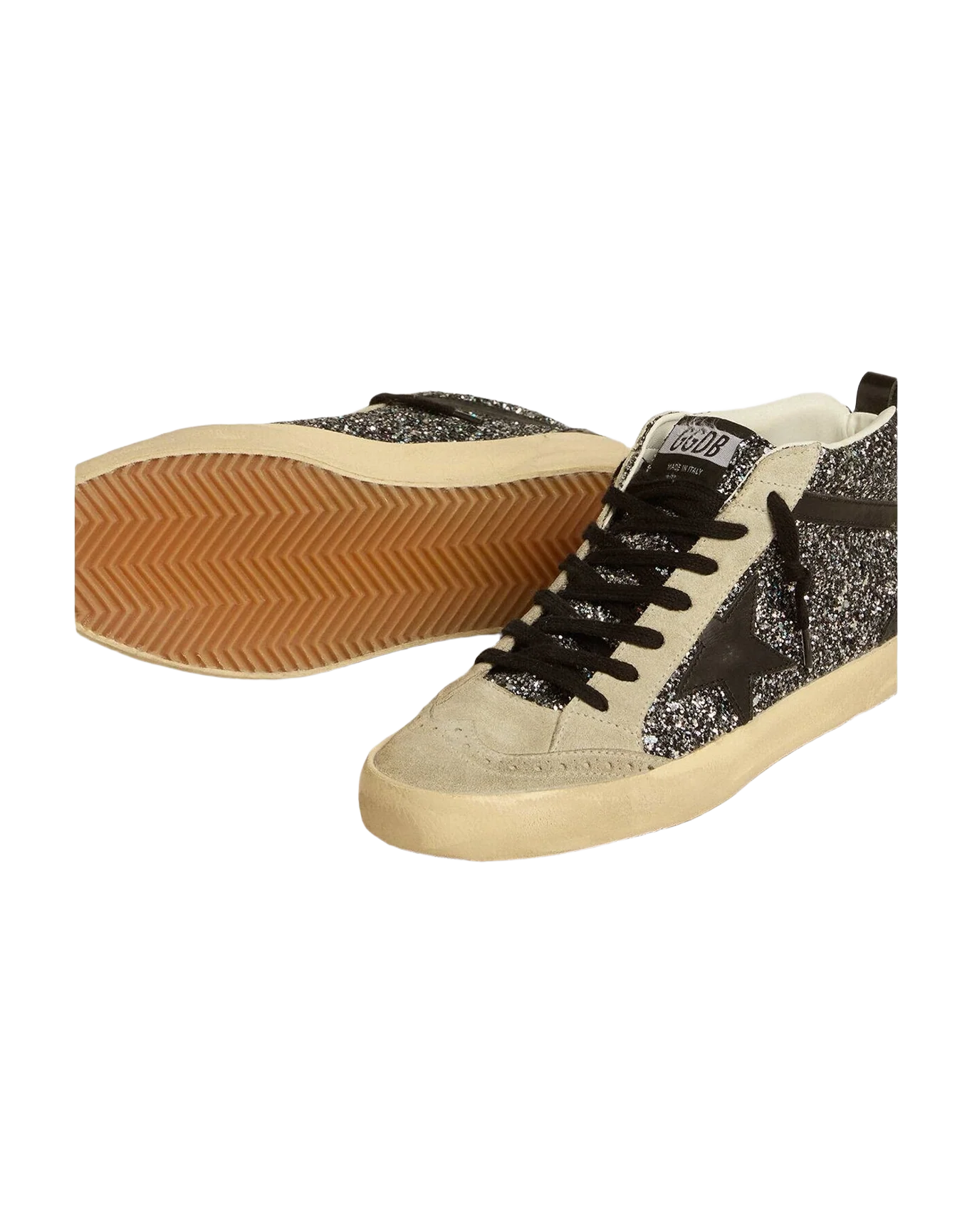 Women | Mid Star Ltd Glitter with Leather Star & Flash | Black x Ice (V1) - Image 4