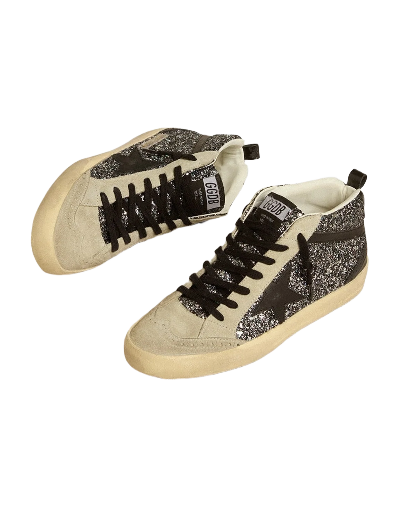 Women | Mid Star Ltd Glitter with Leather Star & Flash | Black x Ice (V2) - Image 2